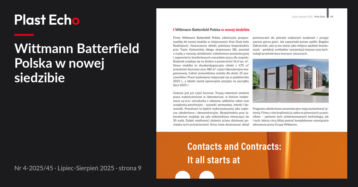Wittmann Batterfield Polska w nowej siedzibie | Plast Echo 4-2025/45, Lipiec-Sierpień 2025, s. 9