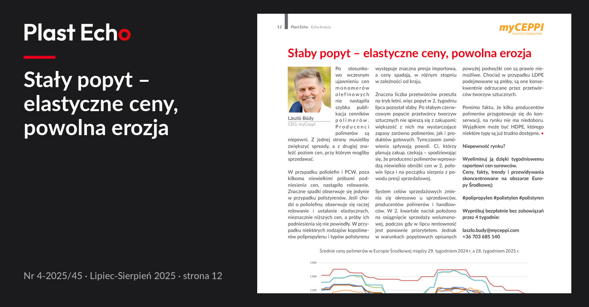 Stały popyt – elastyczne ceny, powolna erozja | Plast Echo 4-2025/45, Lipiec-Sierpień 2025, s. 12