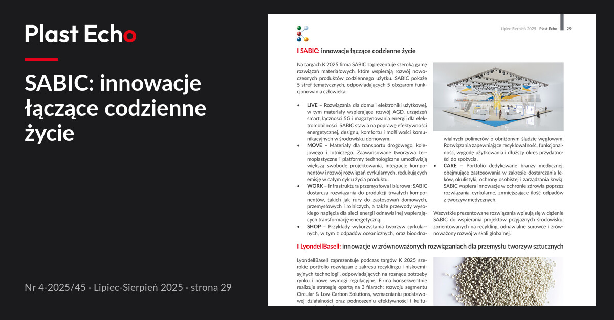 SABIC: innowacje łączące codzienne życie | Plast Echo 4-2025/45, Lipiec-Sierpień 2025, s. 29