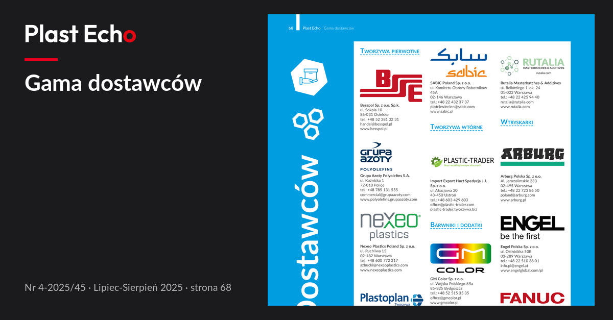 Gama dostawców | Plast Echo 4-2025/45, Lipiec-Sierpień 2025, s. 68