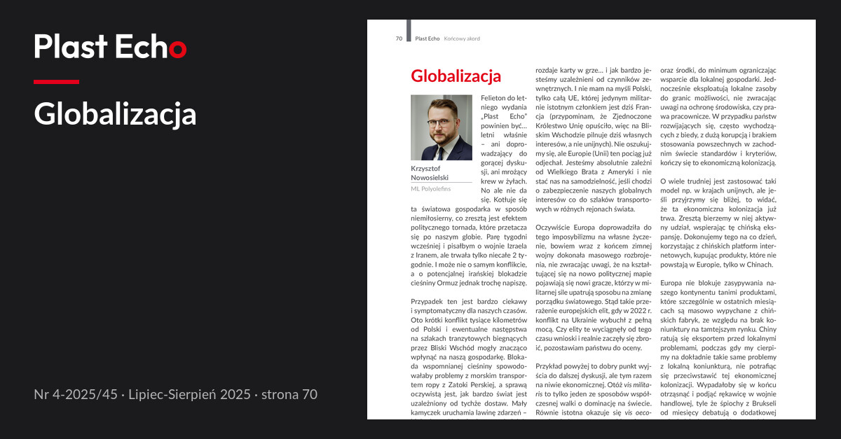 Globalizacja | Plast Echo 4-2025/45, Lipiec-Sierpień 2025, s. 70
