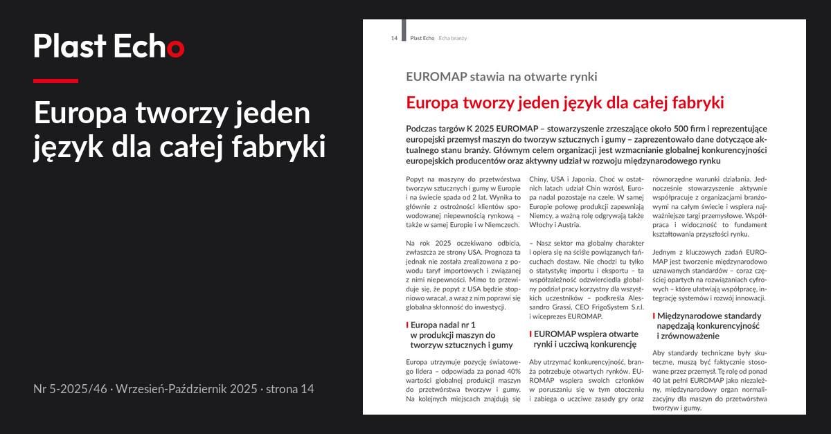 Europa tworzy jeden język dla całej fabryki | Plast Echo 5-2025/46, Wrzesień-Październik 2025, s. 14