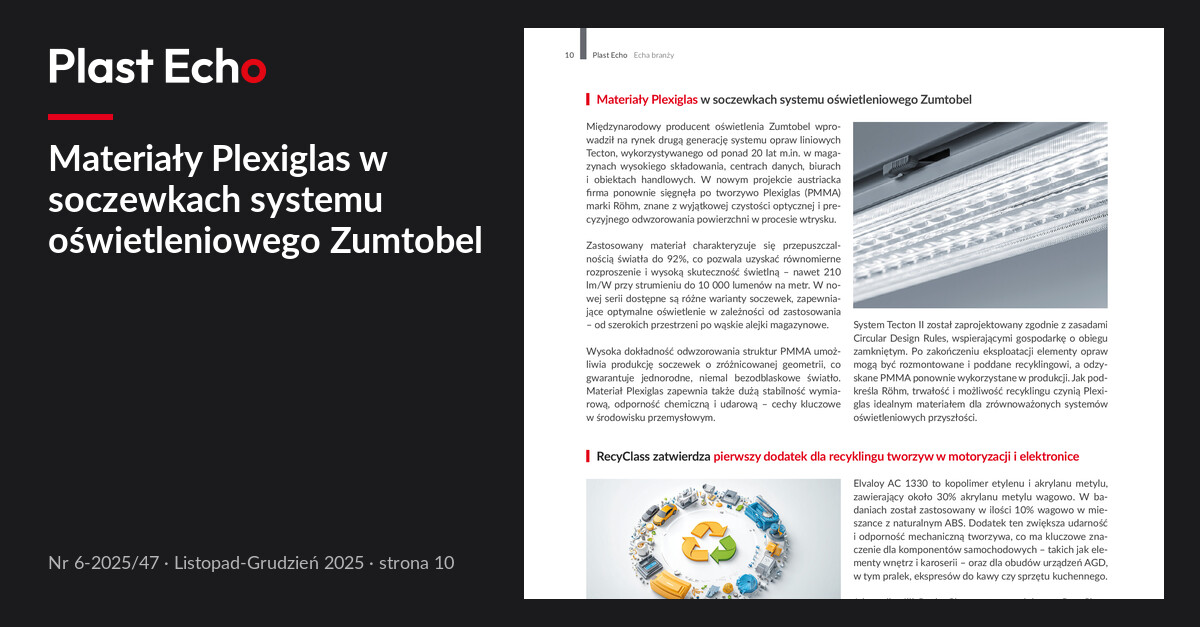 Materiały Plexiglas w soczewkach systemu oświetleniowego Zumtobel | Plast Echo 6-2025/47, Listopad-Grudzień 2025, s. 10