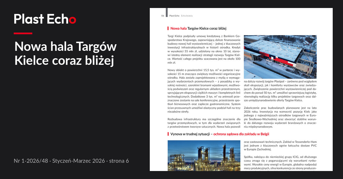 Nowa hala Targów Kielce coraz bliżej | Plast Echo 1-2026/48, Styczeń-Marzec 2026, s. 6
