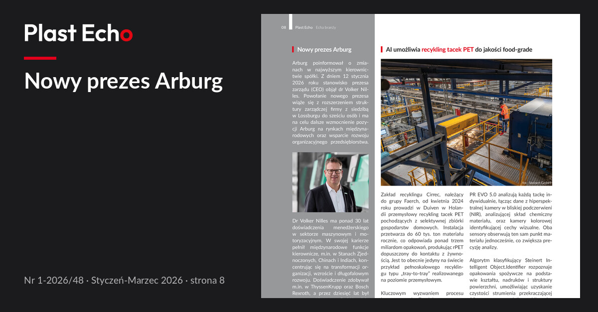 Nowy prezes Arburg | Plast Echo 1-2026/48, Styczeń-Marzec 2026, s. 8