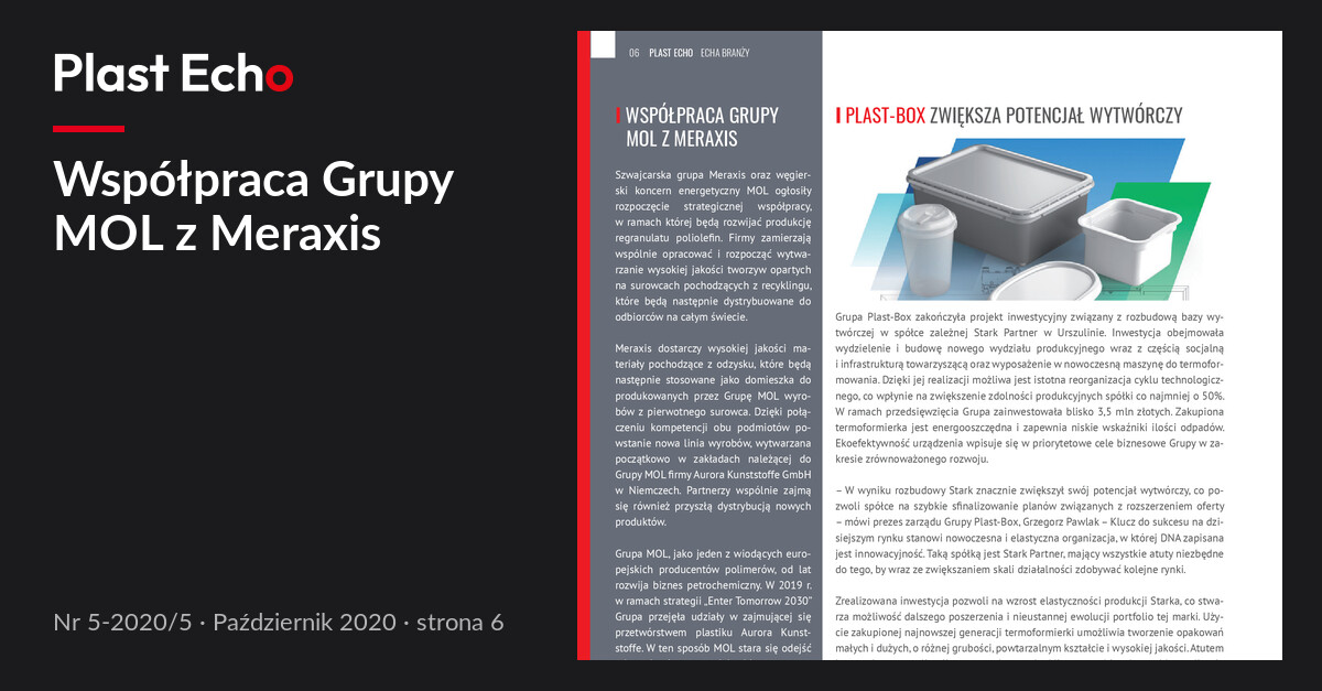 Współpraca Grupy MOL z Meraxis | Plast Echo 5-2020/5, Październik 2020, s. 6