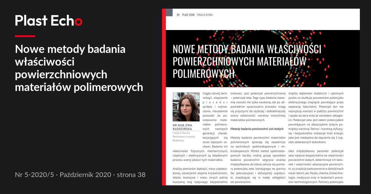 Nowe metody badania właściwości powierzchniowych materiałów polimerowych | Plast Echo 5-2020/5, Październik 2020, s. 38