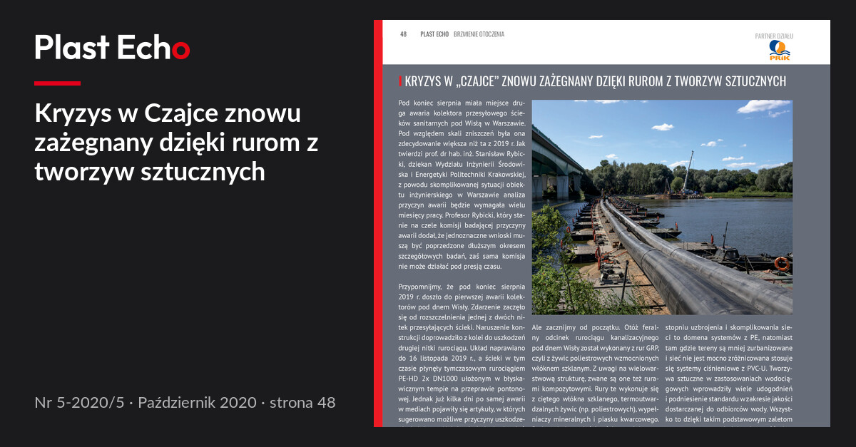 Kryzys w Czajce znowu zażegnany dzięki rurom z tworzyw sztucznych | Plast Echo 5-2020/5, Październik 2020, s. 48