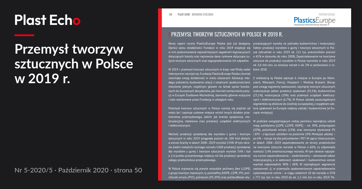 Przemysł tworzyw sztucznych w Polsce w 2019 r. | Plast Echo 5-2020/5, Październik 2020, s. 50