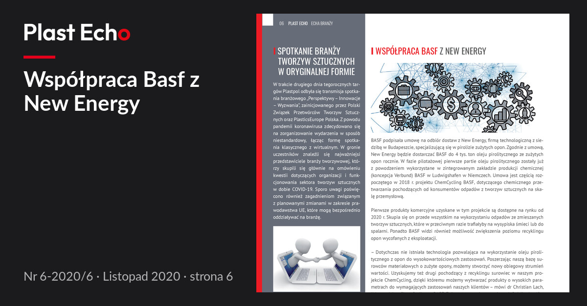 Współpraca Basf z New Energy | Plast Echo 6-2020/6, Listopad 2020, s. 6