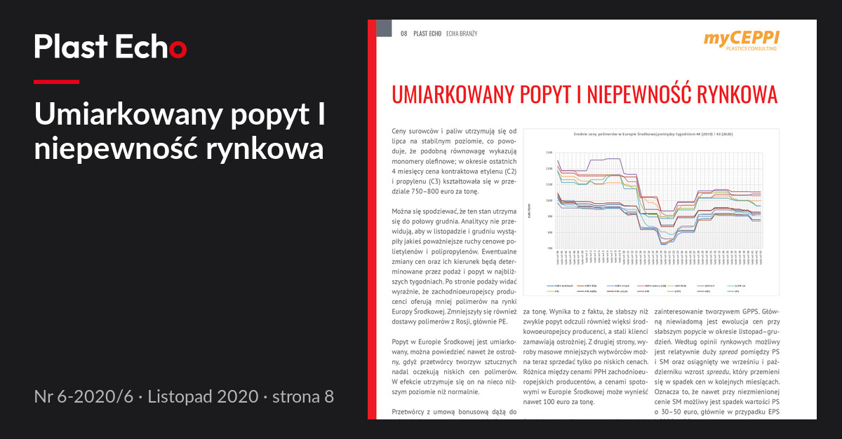 Umiarkowany popyt I niepewność rynkowa | Plast Echo 6-2020/6, Listopad 2020, s. 8