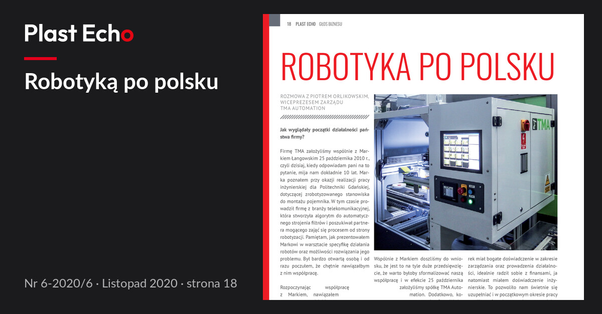 Robotyką po polsku | Plast Echo 6-2020/6, Listopad 2020, s. 18