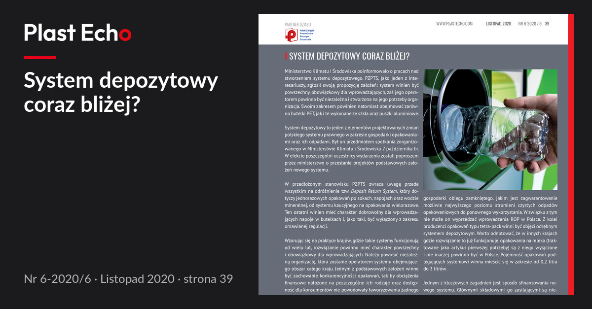 System depozytowy coraz bliżej? | Plast Echo 6-2020/6, Listopad 2020, s. 39