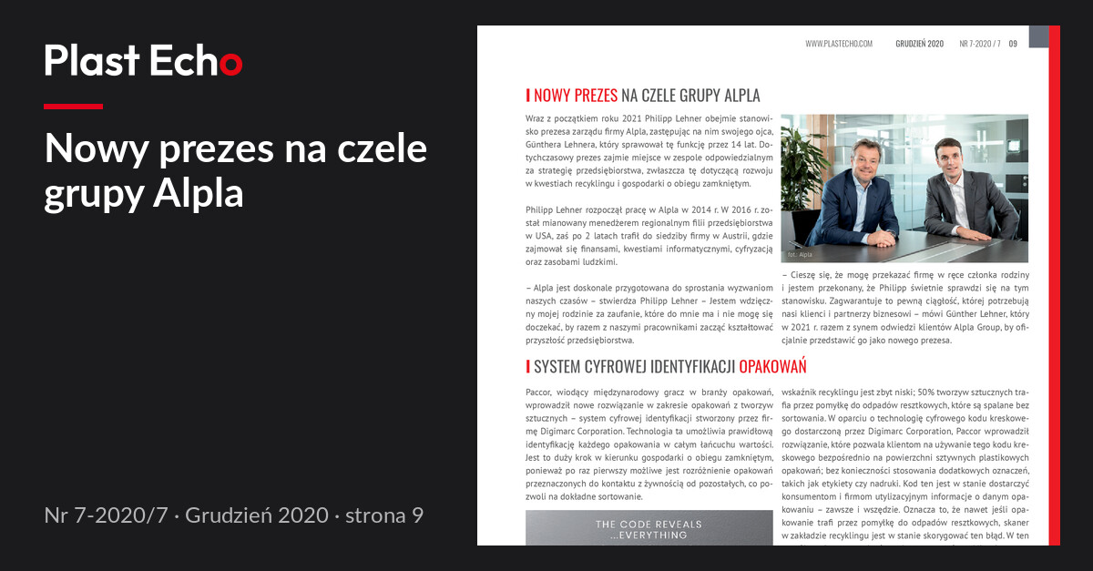 Nowy prezes na czele grupy Alpla | Plast Echo 7-2020/7, Grudzień 2020, s. 9