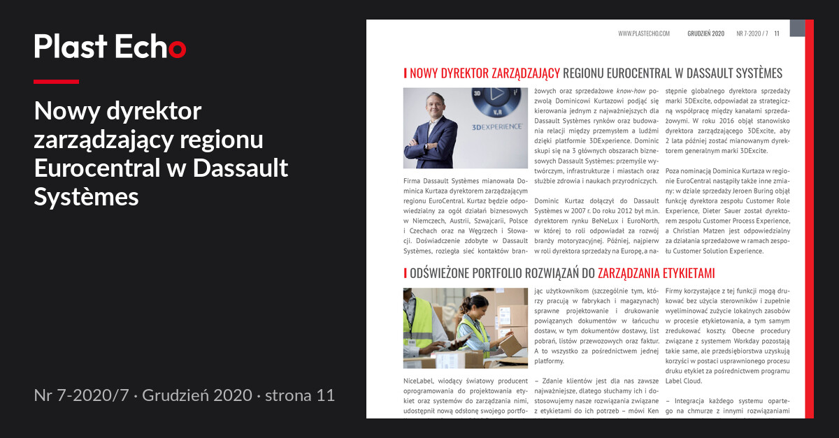 Nowy dyrektor zarządzający regionu Eurocentral w Dassault Systèmes | Plast Echo 7-2020/7, Grudzień 2020, s. 11