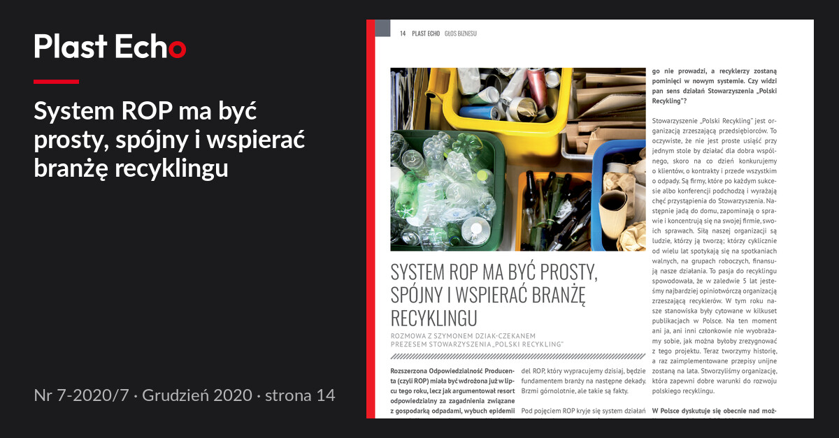 System ROP ma być prosty, spójny i wspierać branżę recyklingu | Plast Echo 7-2020/7, Grudzień 2020, s. 14
