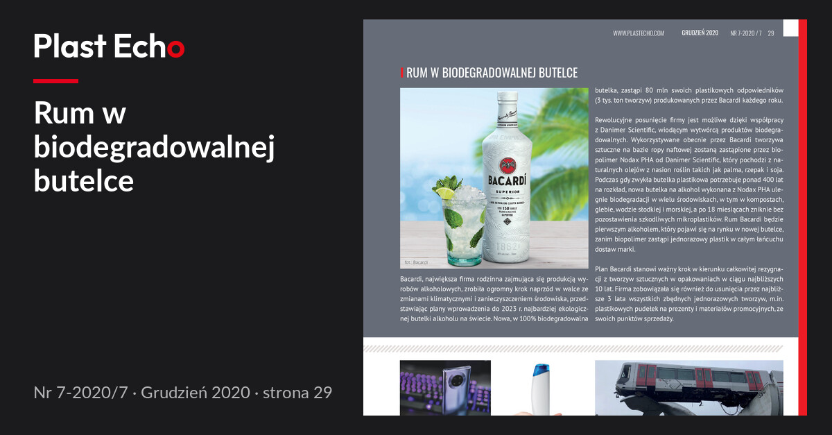 Rum w biodegradowalnej butelce | Plast Echo 7-2020/7, Grudzień 2020, s. 29