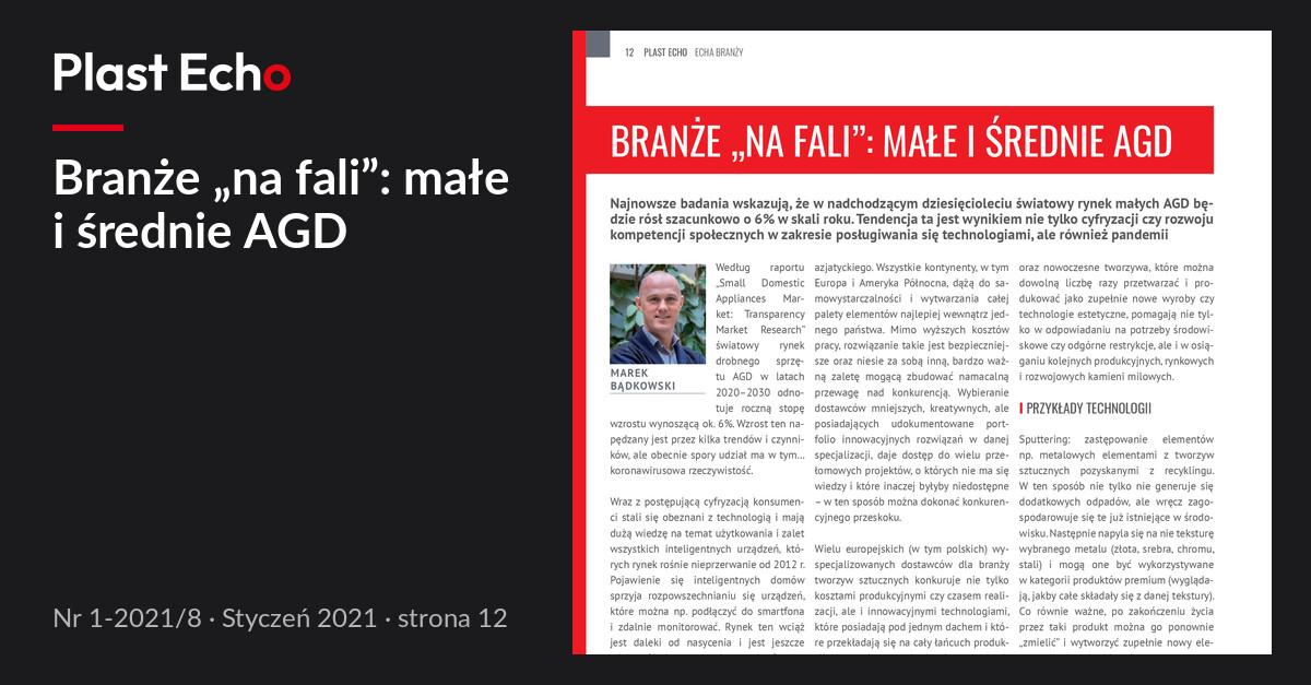 Branże „na fali”: małe i średnie AGD | Plast Echo 1-2021/8, Styczeń 2021, s. 12