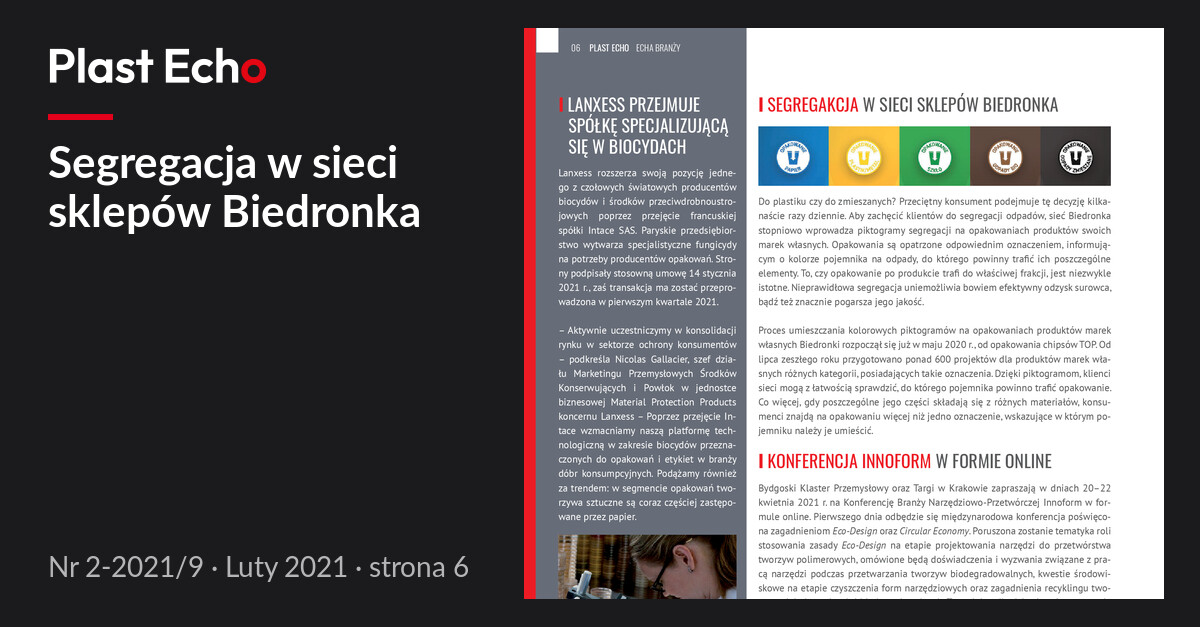Segregacja w sieci sklepów Biedronka | Plast Echo 2-2021/9, Luty 2021, s. 6