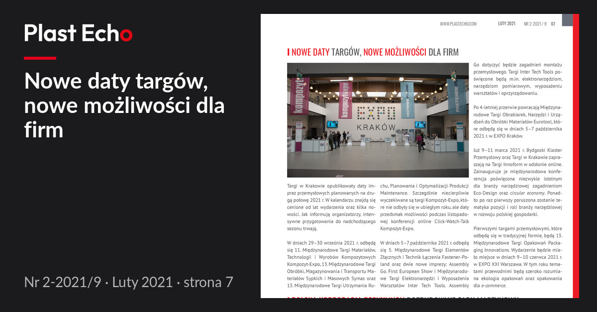 Nowe daty targów, nowe możliwości dla firm | Plast Echo 2-2021/9, Luty 2021, s. 7