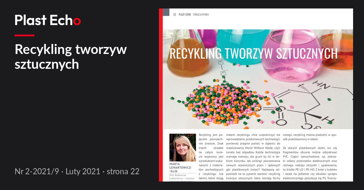 Recykling tworzyw sztucznych | Plast Echo 2-2021/9, Luty 2021, s. 22