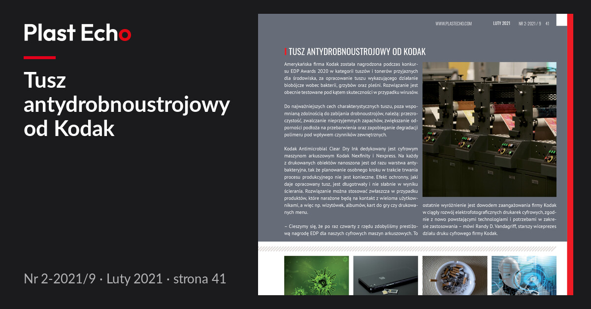 Tusz antydrobnoustrojowy od Kodak | Plast Echo 2-2021/9, Luty 2021, s. 41