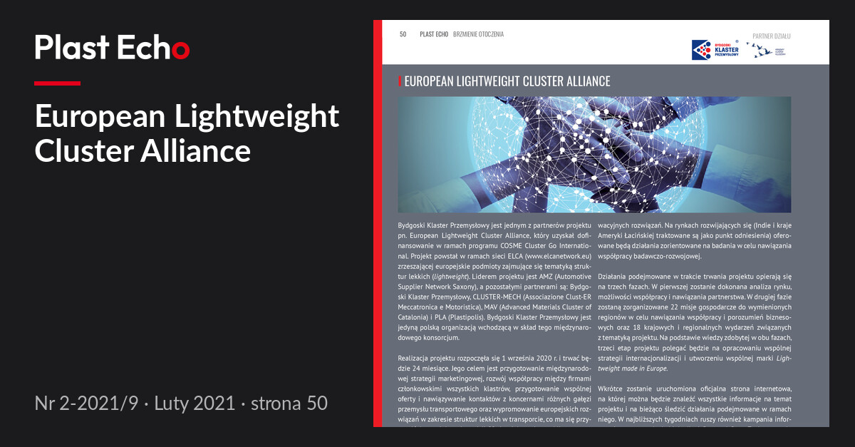 European Lightweight Cluster Alliance | Plast Echo 2-2021/9, Luty 2021, s. 50