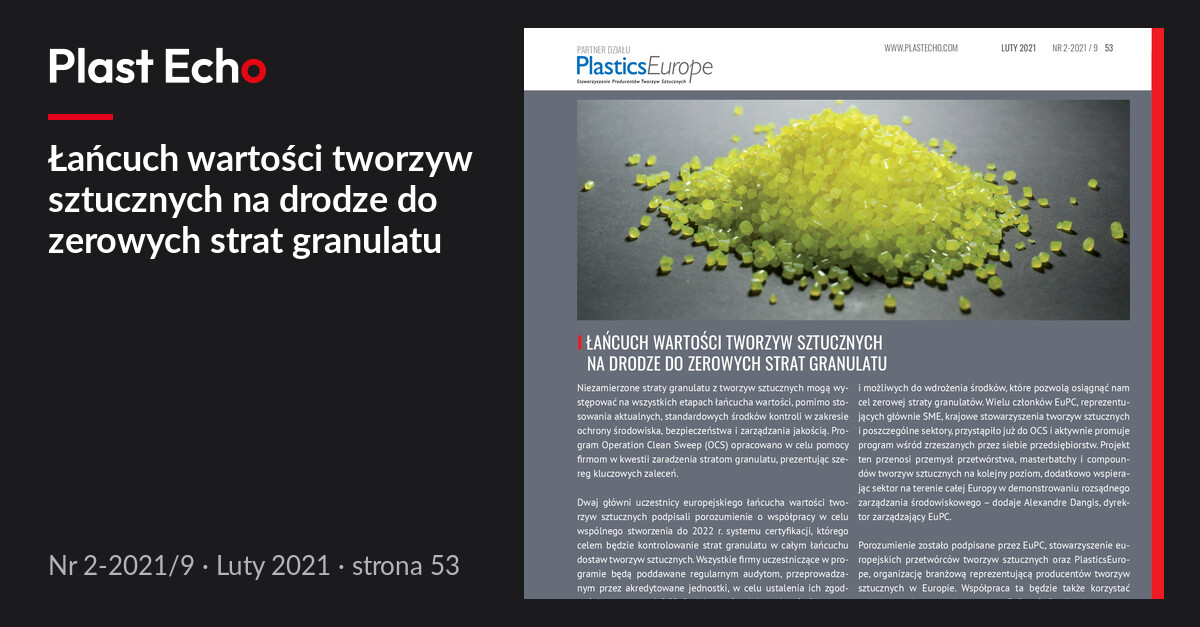 Łańcuch wartości tworzyw sztucznych na drodze do zerowych strat granulatu | Plast Echo 2-2021/9, Luty 2021, s. 53