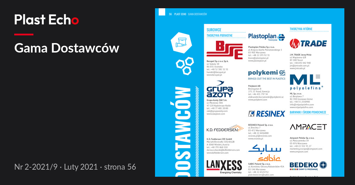 Gama Dostawców | Plast Echo 2-2021/9, Luty 2021, s. 56