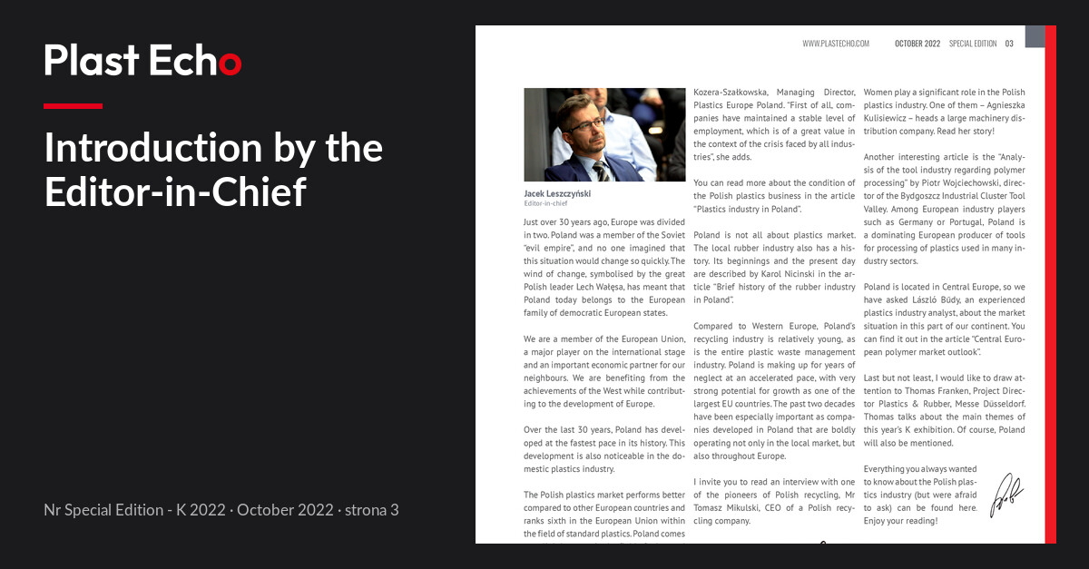 Introduction by the Editor-in-Chief | Plast Echo Special Edition - K 2022, October 2022, s. 3