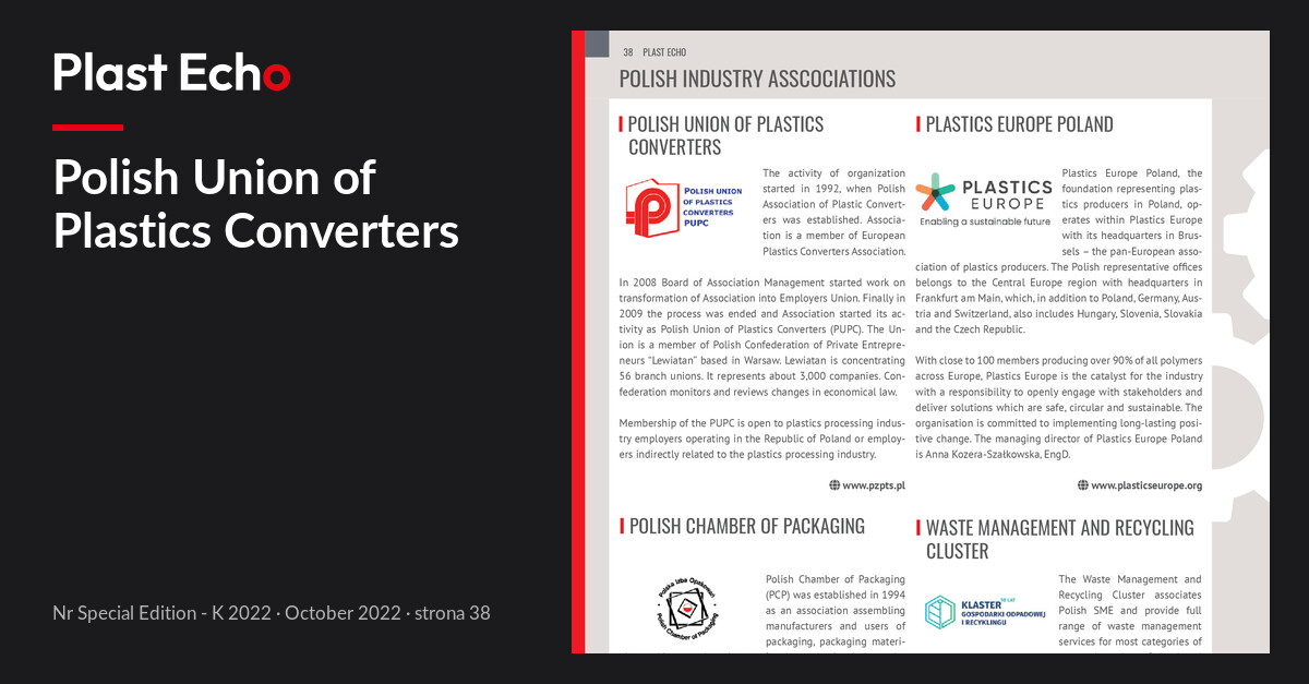 Polish Union of Plastics Converters | Plast Echo Special Edition - K 2022, October 2022, s. 38