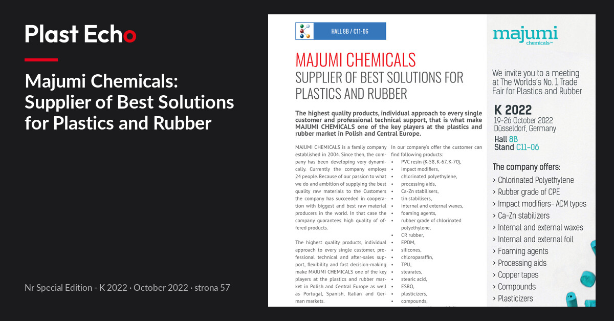 Majumi Chemicals: Supplier of Best Solutions for Plastics and Rubber | Plast Echo Special Edition - K 2022, October 2022, s. 57