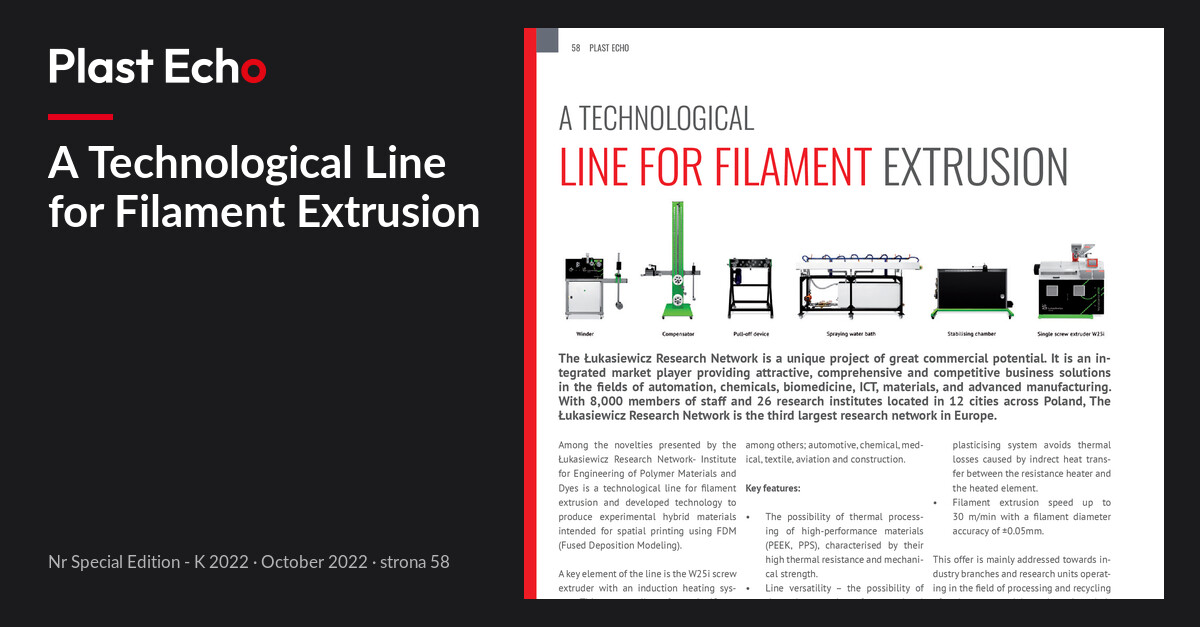 A Technological Line for Filament Extrusion | Plast Echo Special Edition - K 2022, October 2022, s. 58