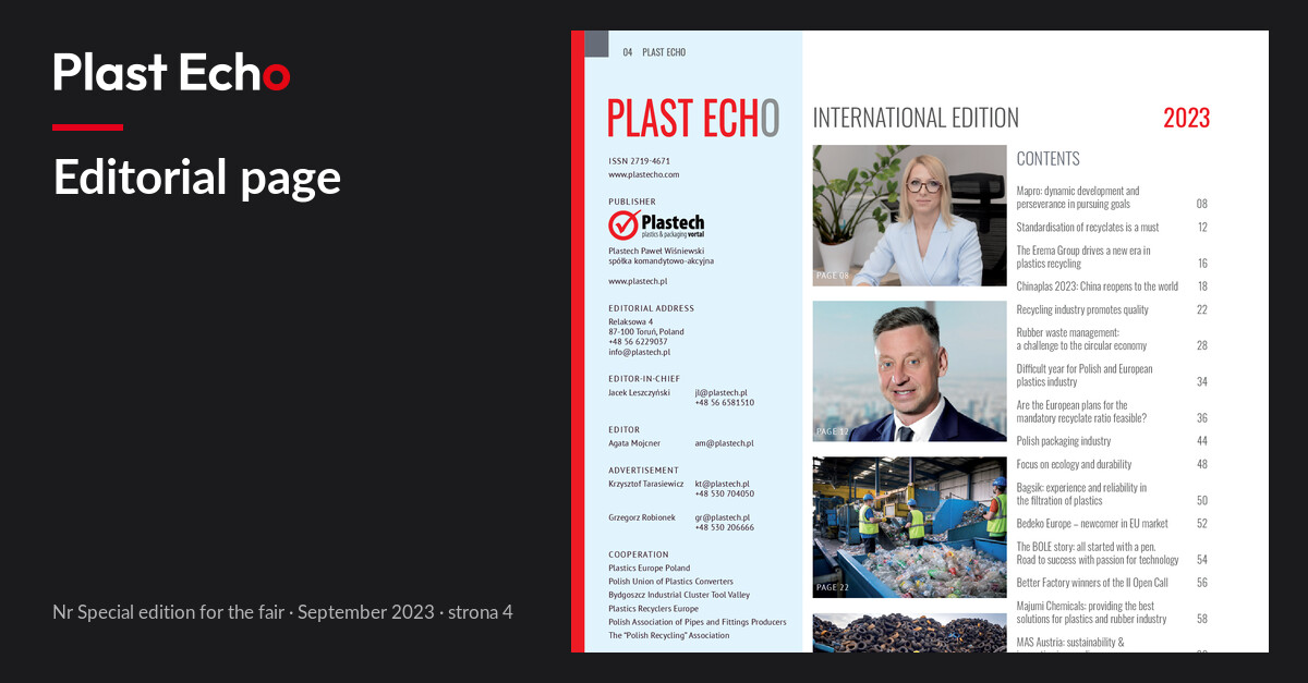 Editorial page | Plast Echo Special edition for the fair, September 2023, s. 4