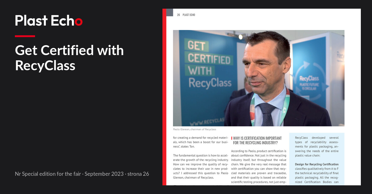Get Certified with RecyClass | Plast Echo Special edition for the fair, September 2023, s. 26