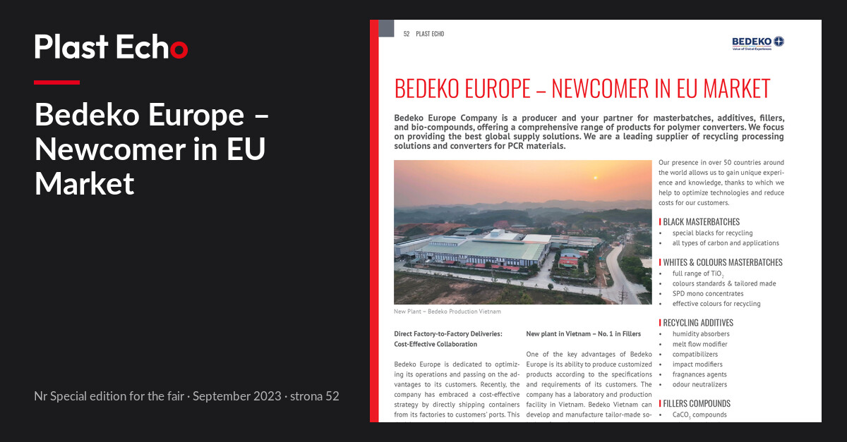 Bedeko Europe – Newcomer in EU Market | Plast Echo Special edition for the fair, September 2023, s. 52