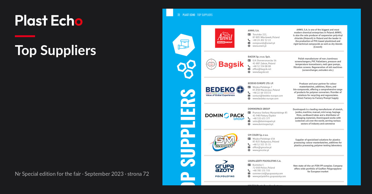 Top Suppliers | Plast Echo Special edition for the fair, September 2023, s. 72