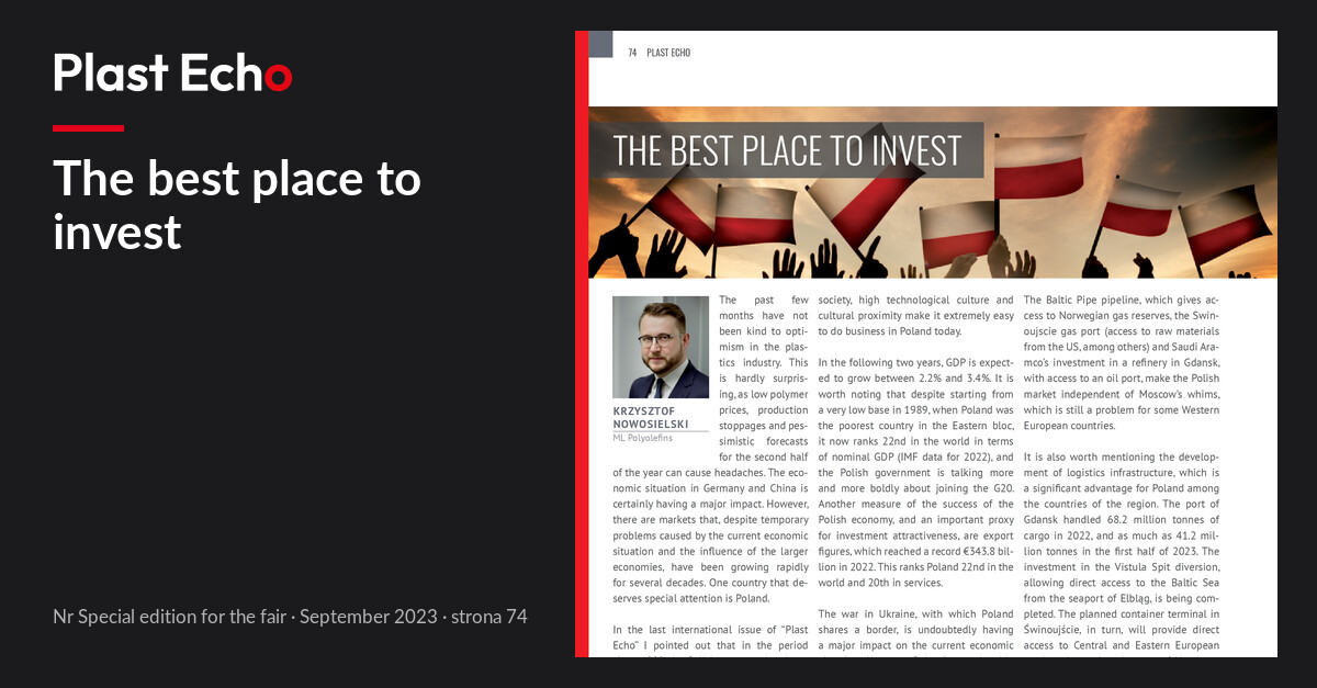 The best place to invest | Plast Echo Special edition for the fair, September 2023, s. 74