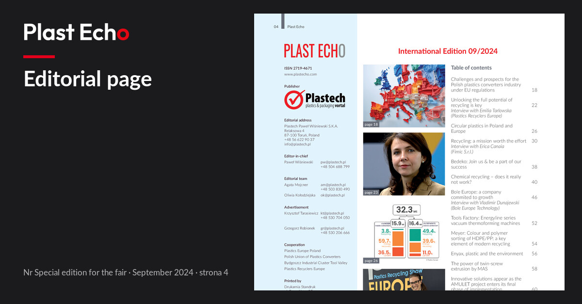 Editorial page | Plast Echo Special edition for the fair, September 2024, s. 4