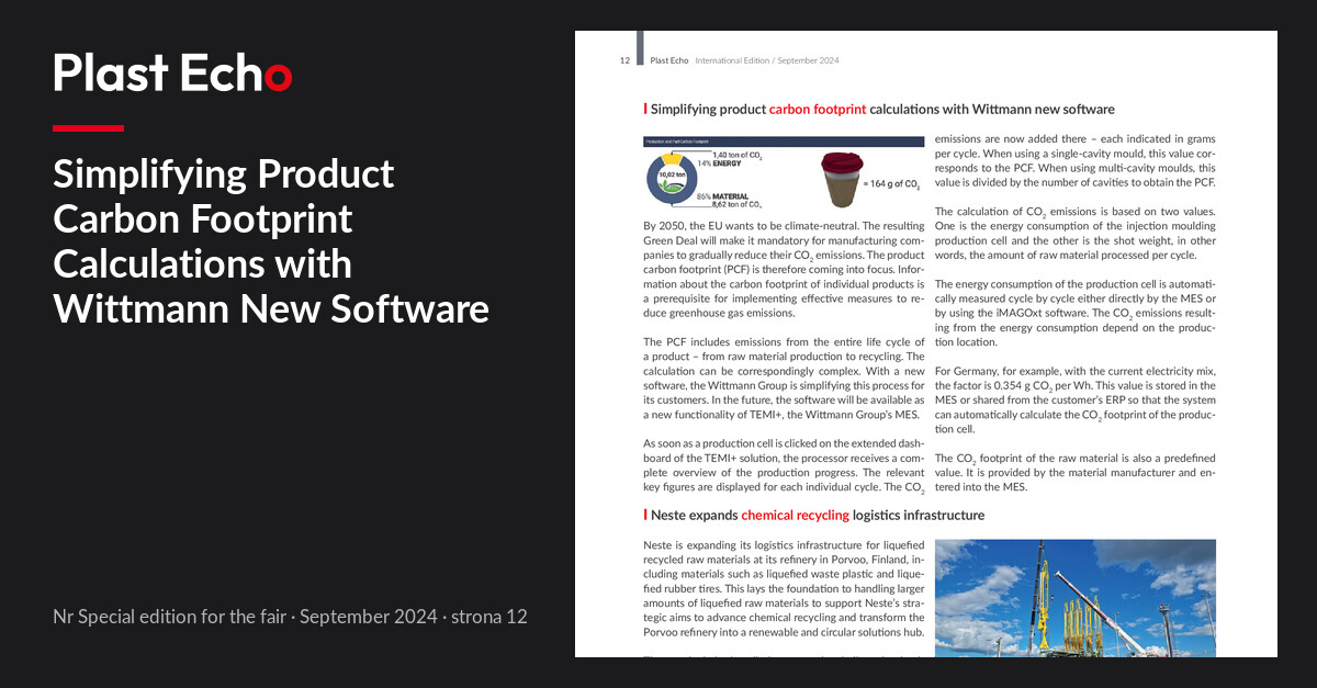 Simplifying Product Carbon Footprint Calculations with Wittmann New Software | Plast Echo Special edition for the fair, September 2024, s. 12