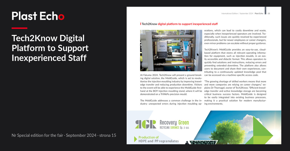 Tech2Know Digital Platform to Support Inexperienced Staff | Plast Echo Special edition for the fair, September 2024, s. 15
