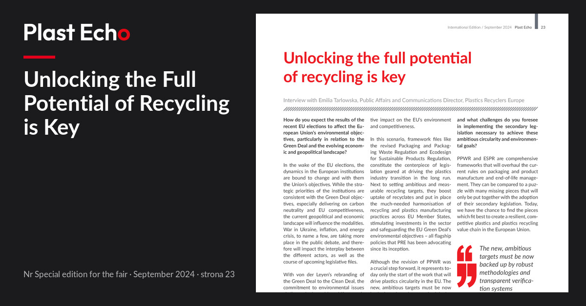 Unlocking the Full Potential of Recycling is Key | Plast Echo Special edition for the fair, September 2024, s. 23