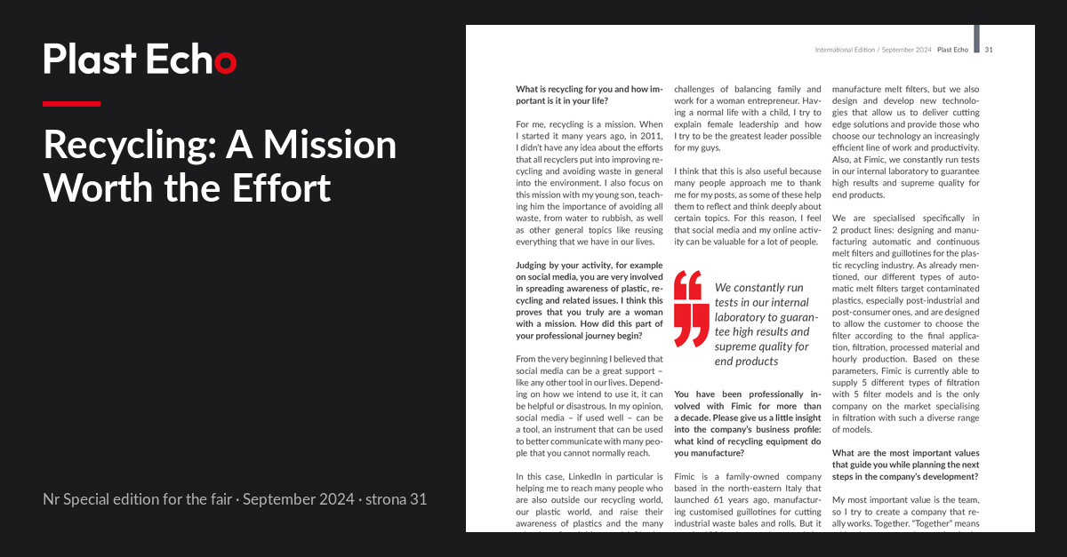 Recycling: A Mission Worth the Effort | Plast Echo Special edition for the fair, September 2024, s. 31