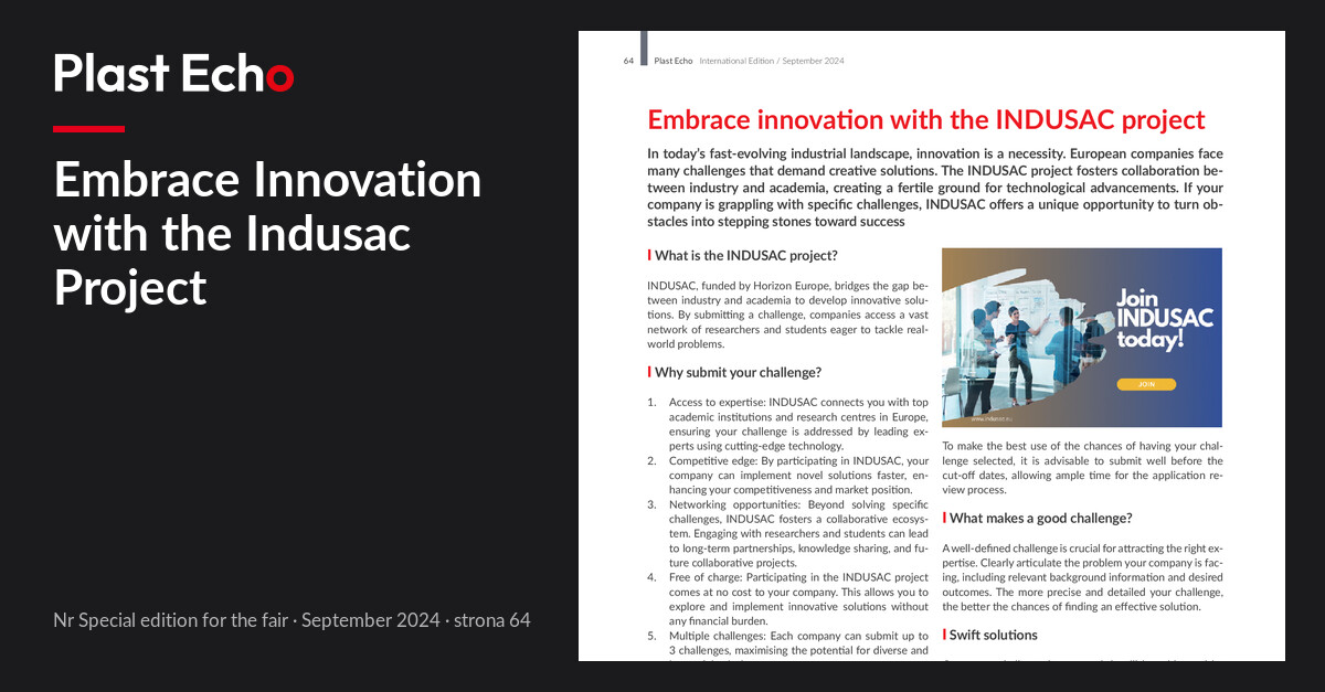 Embrace Innovation with the Indusac Project | Plast Echo Special edition for the fair, September 2024, s. 64