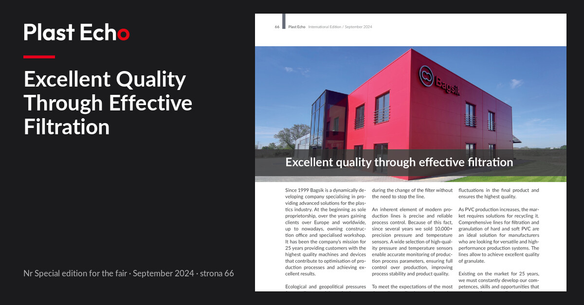 Excellent Quality Through Effective Filtration | Plast Echo Special edition for the fair, September 2024, s. 66