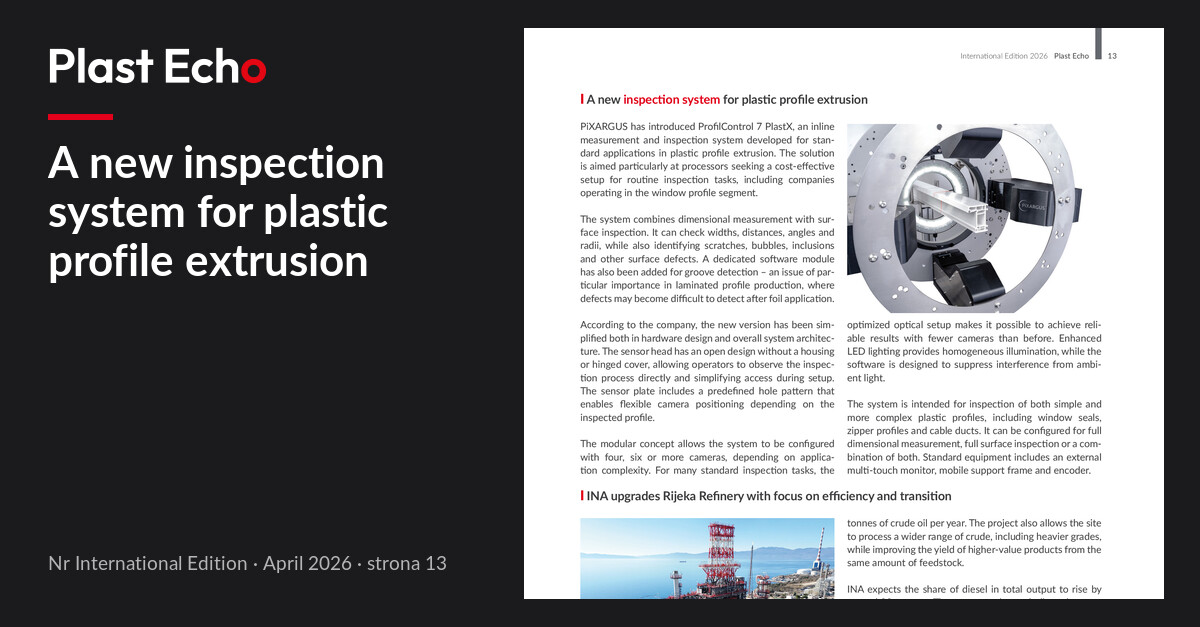 A new inspection system for plastic profile extrusion | Plast Echo International Edition, April 2026, p. 13