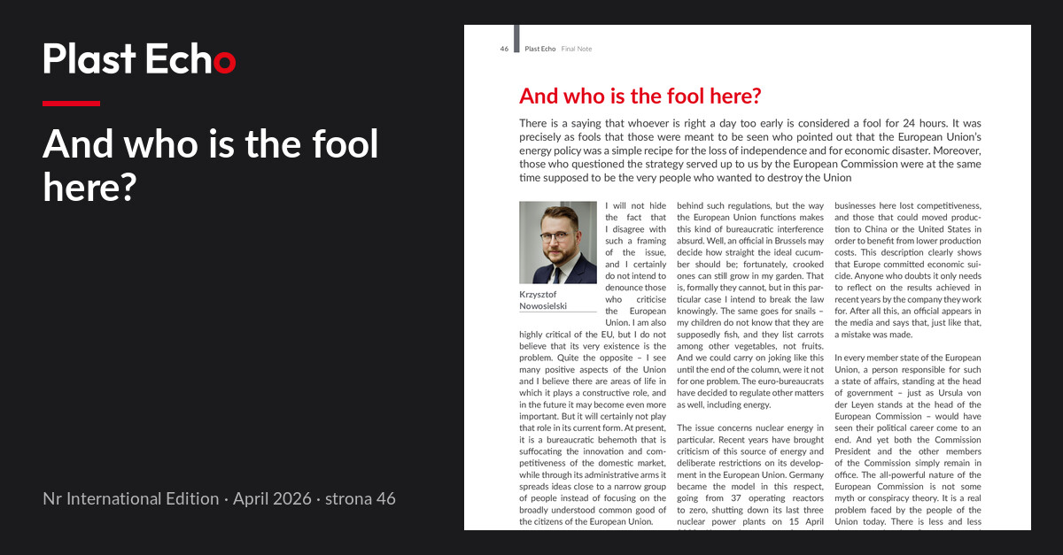 And who is the fool here? | Plast Echo International Edition, April 2026, p. 46
