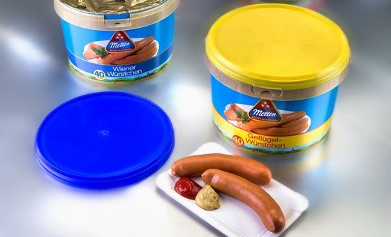 IML barrier plastic pail keeps bulk-packed sausages fresh