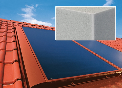 Solar collectors being insulated using Basotect from BASF