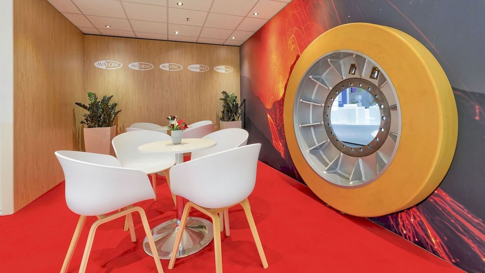 Giant wheel made from Tecnothane hot cast elastomers features on Huntsman stand at K2019